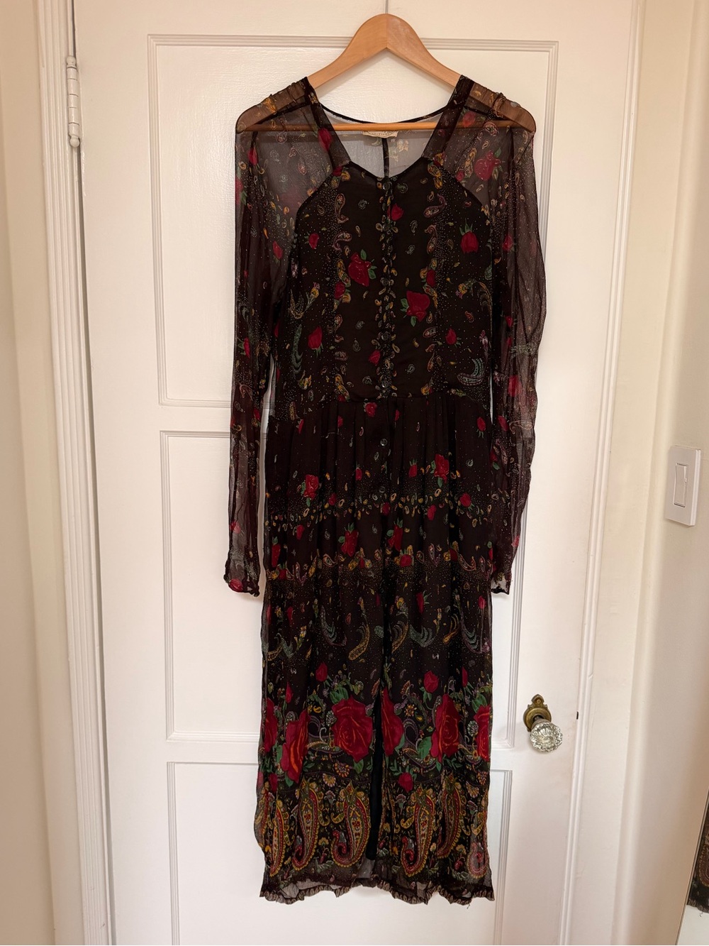 Late 1960s Vintage Miss Selfridge Indian paisley floral Maxi dress Size Medium